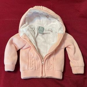 Charley Baby Pink Hooded Cable Sweater/Jacket with Soft Plush Lining Zip Front